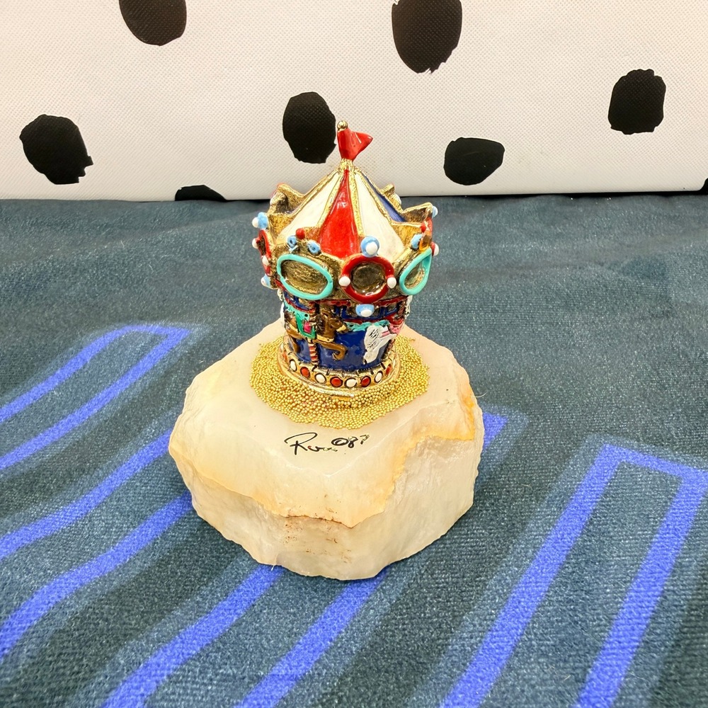 Ron Lee 1987 Miniature Carousel Figurine Sculpture Alabaster Onyx Signed Rare